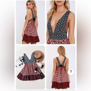 NWT Lulu's Lulus La Vie En Roses Navy Blue And Red Floral Print Dress Small